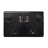 CMS Single Double Pole switch 10A socket + Dual 4A USB w/12VDC Terminal - Black. J17.1UBK