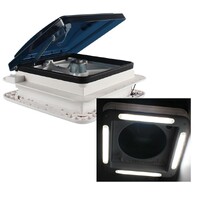 12V SHOWER ROOF VENT WITH LED LIGHTS &amp; TINTED LID suits Roof Thickness 25-65mm